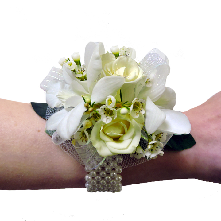 Miniature White Rose Orchid Wrist Corsage Cbcpas04 Flower Patch