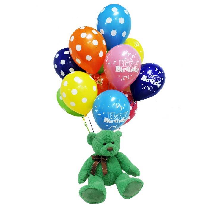 stuffed animals in balloons